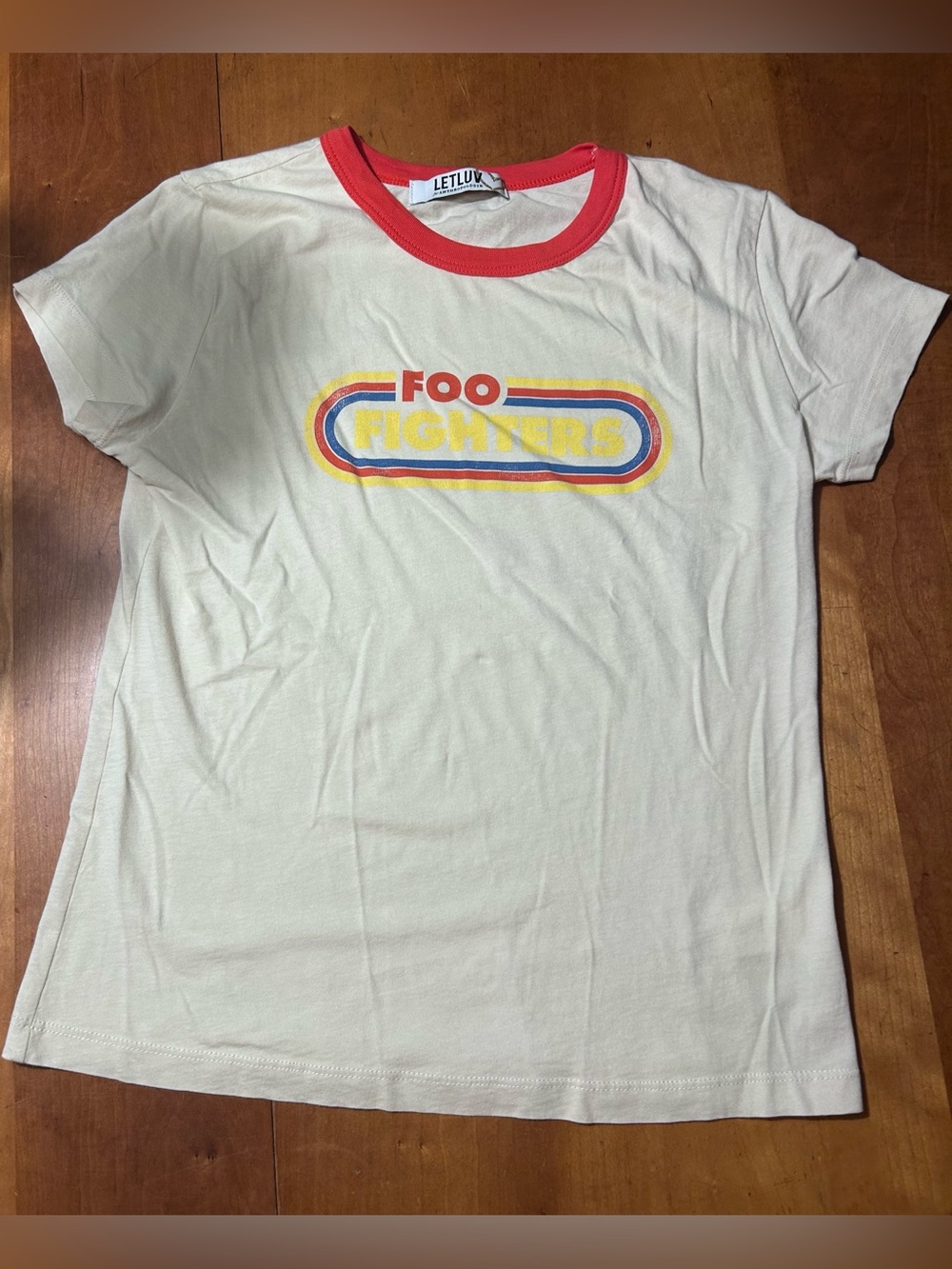 Anthropologie Let Luv Foo Fighters Graphic Tee - Cream with Red Trim